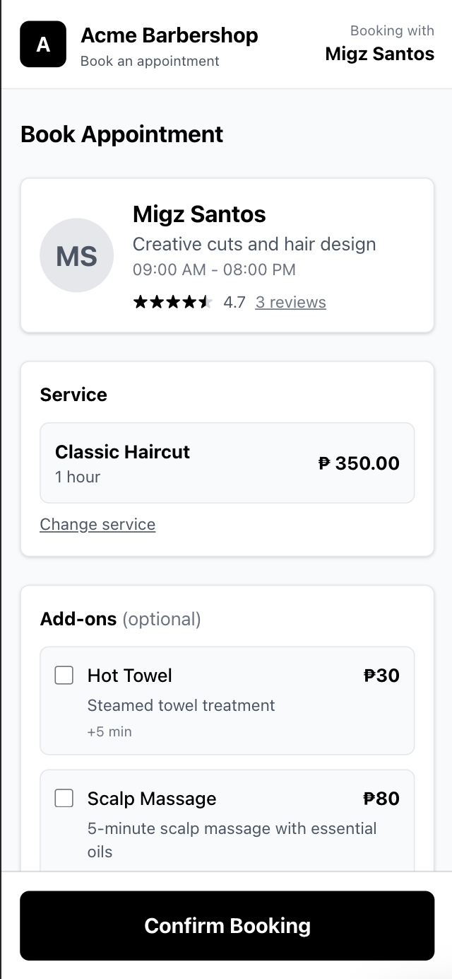 Mobile booking experience